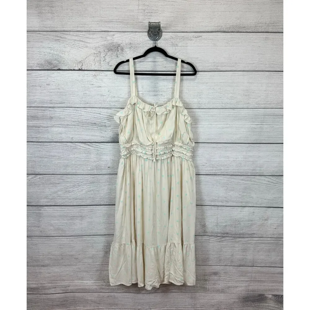 Torrid Plus Size White Cream Floral Crinkle Gauze Shirred Bodice Midi Dress 3X